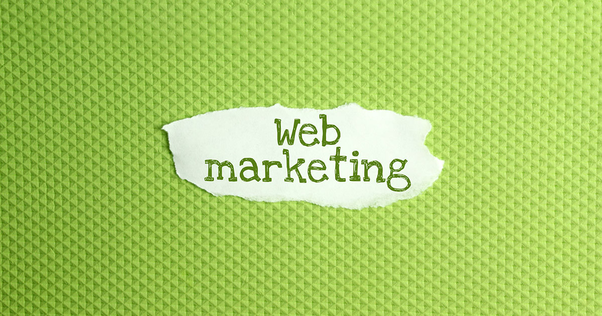 Illustrazione con scritta web marketing su sfondo verde